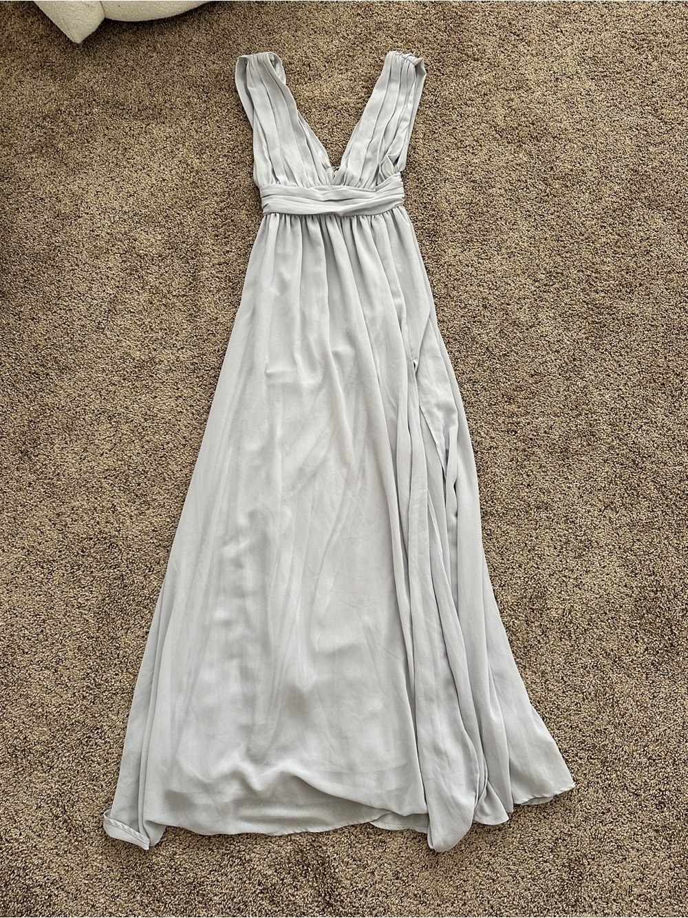 Lulu's Silver-Grey Plunging V-Neck Maxi Dress